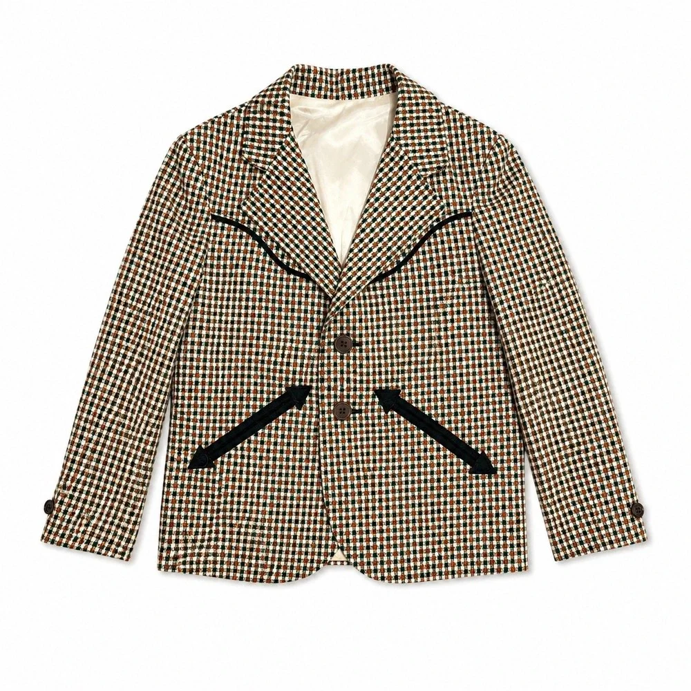 Vintage Western Blazer Show Jacket Boys Size 6 Green Check Smile Yoke Equestrian